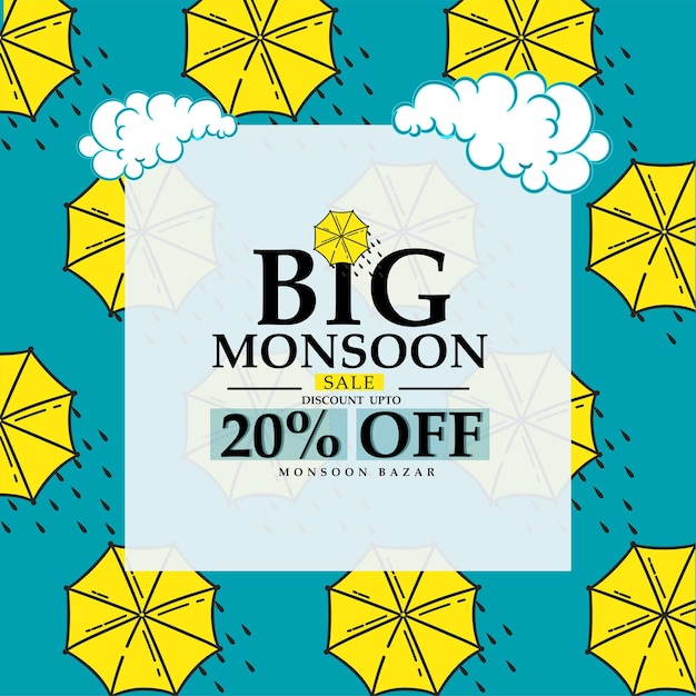 Vector vector illustratiebanner monsoon seizoen aanbod of verkoop voor monsoonseizoen