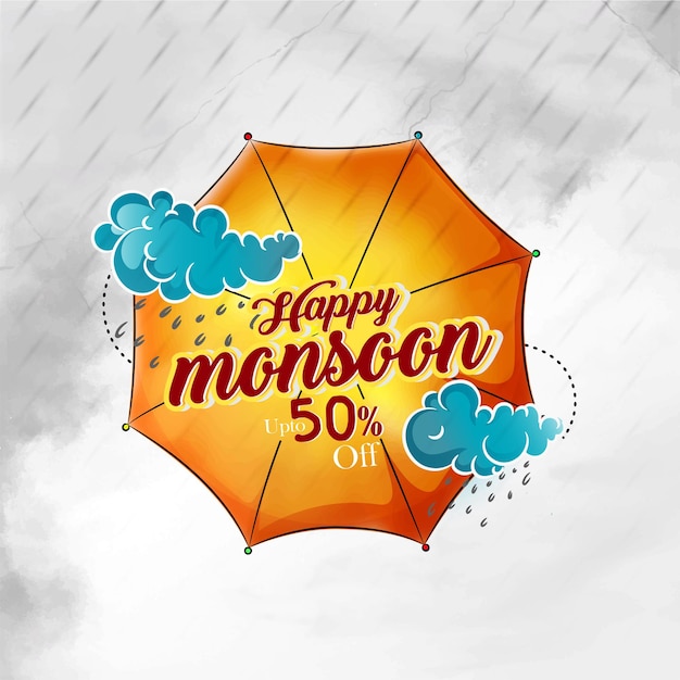 Vector vector illustratiebanner monsoon seizoen aanbod of verkoop voor monsoonseizoen