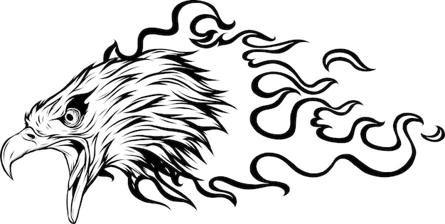 vector illustratio of monochrome head eagle with flames