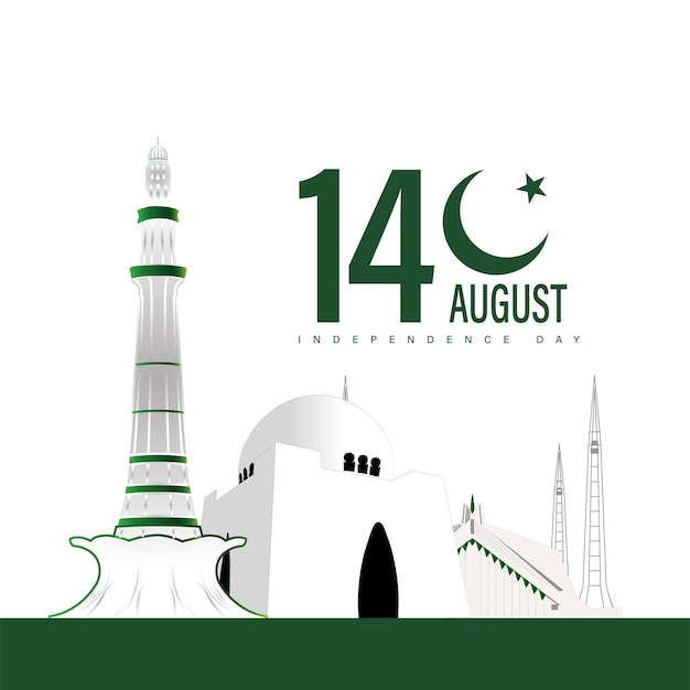 Vector illustration for 14th august independence day of pakistan. pakistan famous monuments greeting