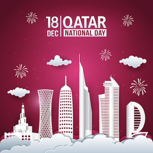 Векторная иллюстрация празднования национального дня Катара 18 декабря с горизонтом города