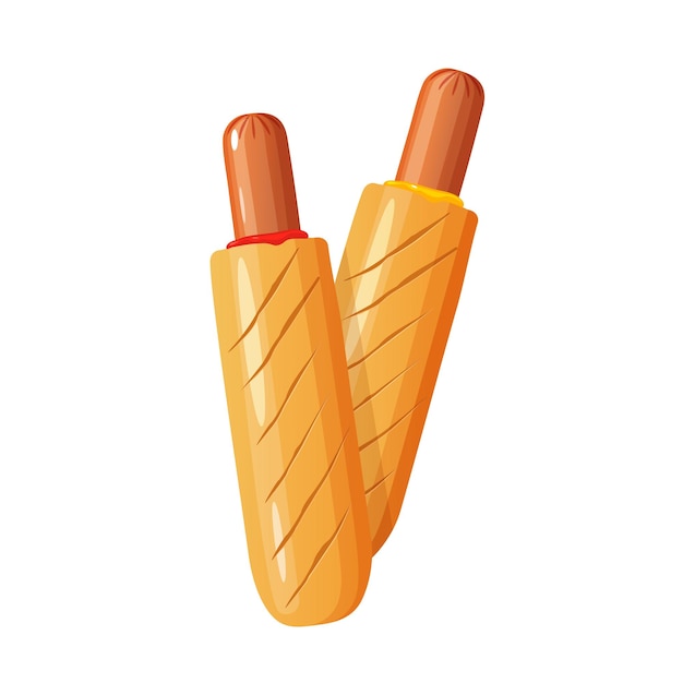 Vector illustration of 2 different types of hotdogs with ketchup and mustard