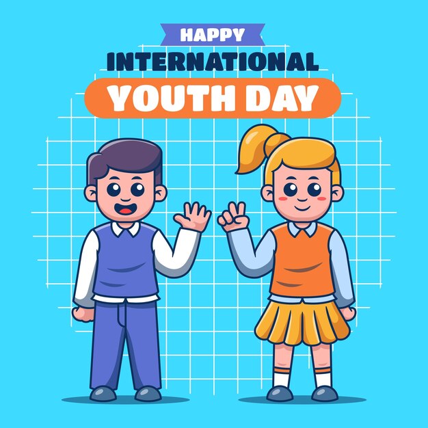 Векторная иллюстрация двух подростков, стоящих на тему международного дня молодежи
