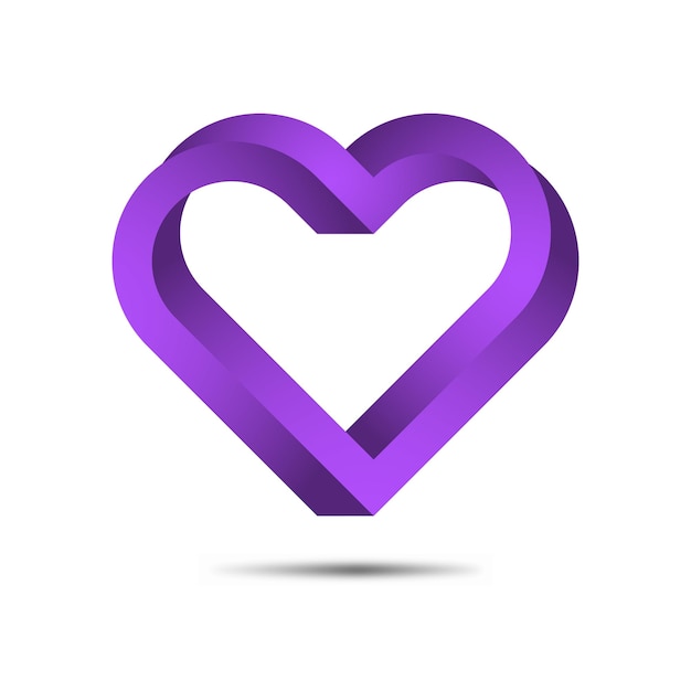 Vector illustration of 3d violet color impossible outlined heart.