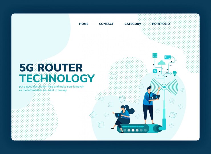 नेटवर्क स्पीड बढ़ाने के लिए 5g राउटर और टेक्नोलॉजी के लिए वेक्टर चित्रण।