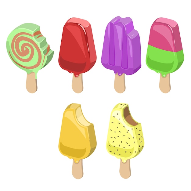 Vector vector illustration of 6 kinds of ice cream stick popsicle