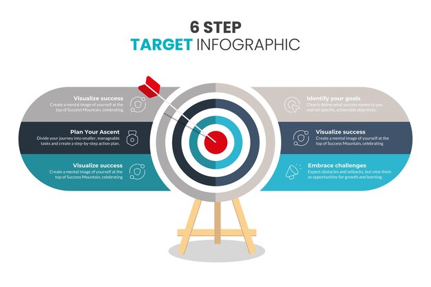 Vector illustration 6 step target infographic Goals infographic with different details