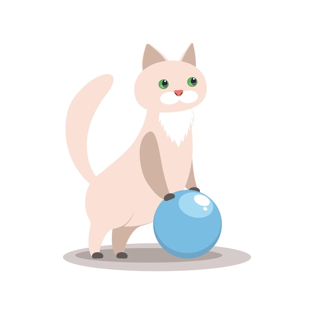 Векторная иллюстрация кошки, играющей с мячом