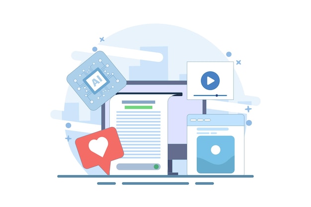 vector illustration about Artificial intelligence generating text video and image content