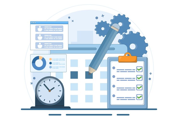 Vector vector illustration about business planning concept with planning schedule and leaving notes
