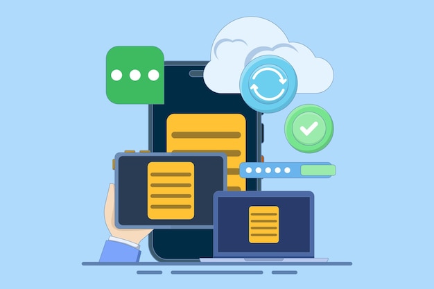 vector illustration about Cloud server storage concept with Uploading data to secure cloud server
