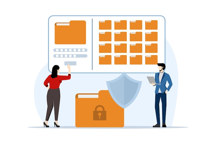 Vector vector illustration about concept of data protection or file security and access rights