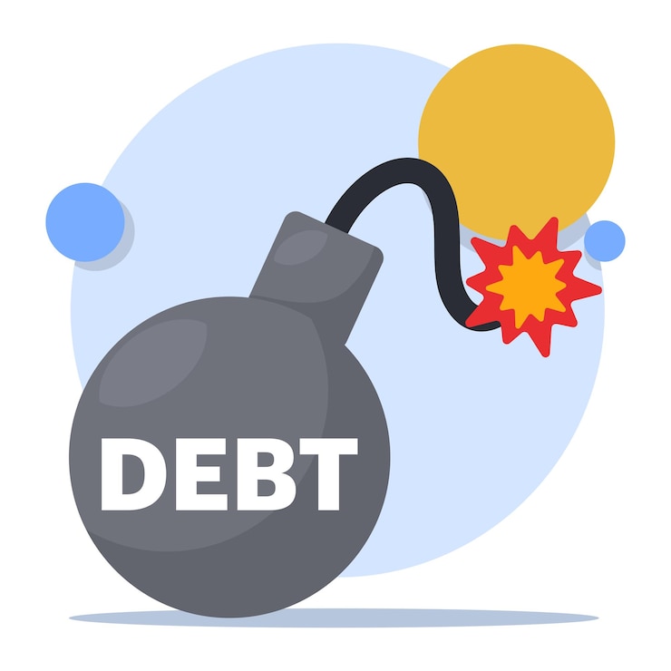 वेक्टर vector illustration about the concept of debt like a time bomb or failure to pay debt