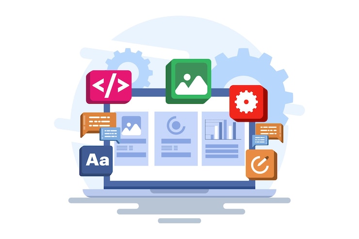 Vector vector illustration about concept of developer building a website frontend user interface or ui ux