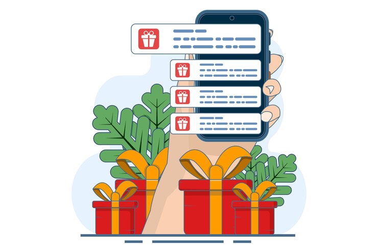 Vector vector illustration about concept of ecommerce loyalty program with gift rewards