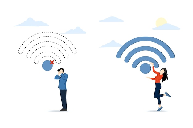 무료 Wi-Fi 핫스팟 또는 공용 인터넷 액세스 영역의 개념에 대한 벡터 그림