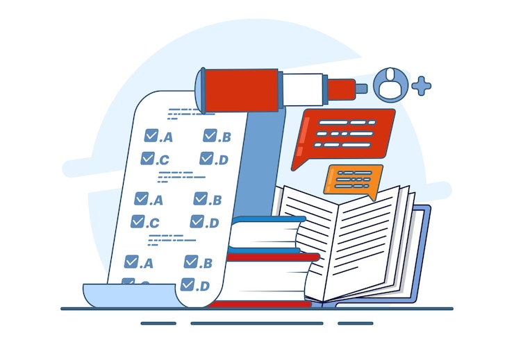 Vector vector illustration about concept invite friends to do an online questionnaire or survey
