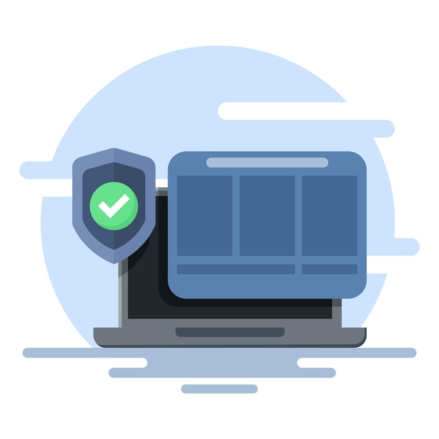 vector illustration about concept of laptop security protective shield or cyber security