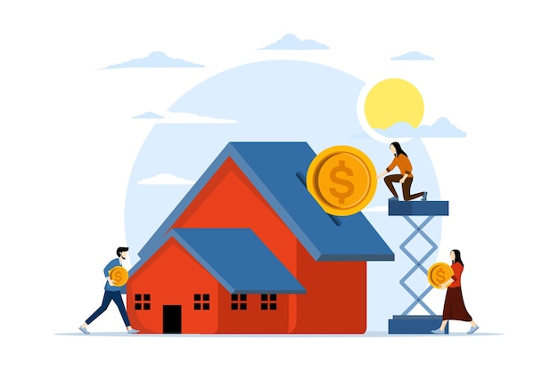Vettore illustrazione vettoriale sul concetto di prestito ipotecario o di proprietà e risparmio