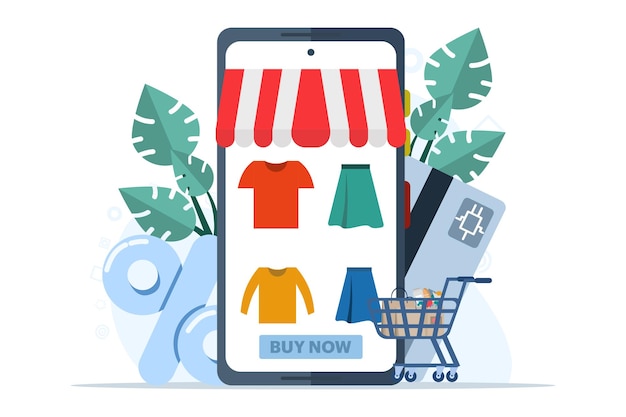 Vector illustration about the concept of online shopping or making online shopping transactions