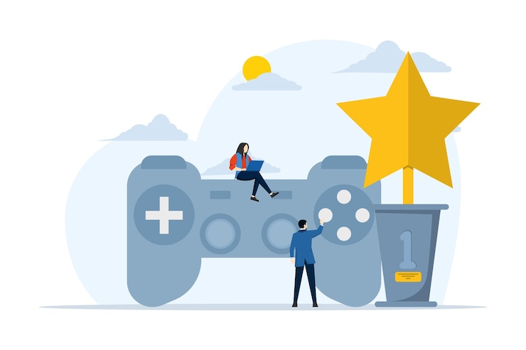 Vector vector illustration about the concept of play games with gadgets