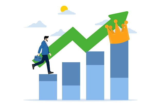 vector illustration about Concept of steps to success with Businessman climbing diagram