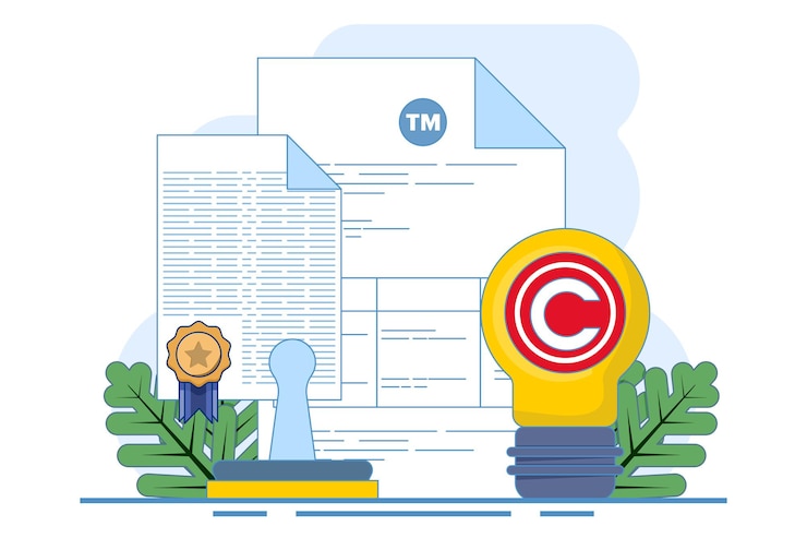 Vector vector illustration about concept of trademark and copyright and patent intellectual property