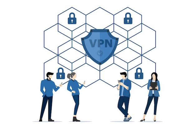 Векторная иллюстрация о концепции виртуальной частной сети или VPN-сервиса на ноутбуке