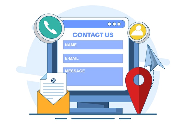 vector illustration about contact us form concept on laptop screen or customer support