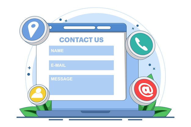 vector illustration about contact us form concept on laptop screen or customer support