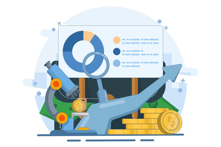 Vector vector illustration about financial analyst or consultant concept with making financial operations