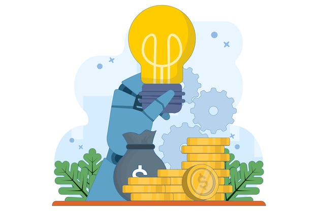 vector illustration about Financial idea concept with Light bulb with stack of gold coins