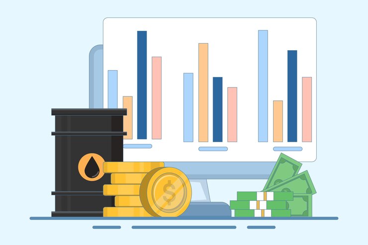 Vector vector illustration about global oil barrel trading market concept