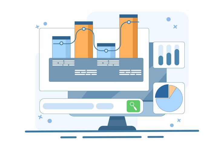 Vector vector illustration about graph search concept or business financial data analysis