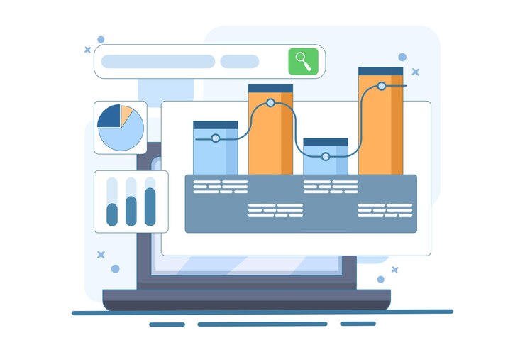Vector vector illustration about graph search concept or business financial data analysis