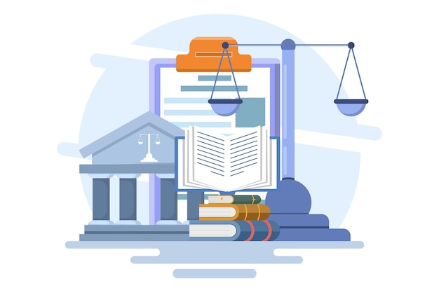 Векторная иллюстрация концепции права и правосудия или юридической фирмы и юридических услуг