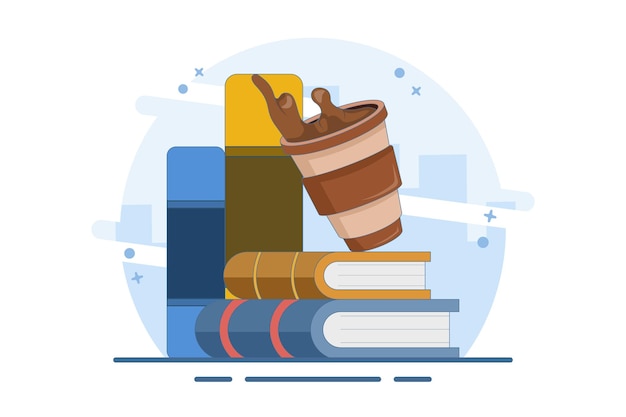 vector illustration about paper coffee cup with books or education concept