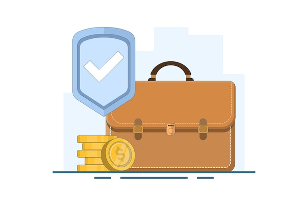 vector illustration about safe business investment concept with briefcase and shield and coins