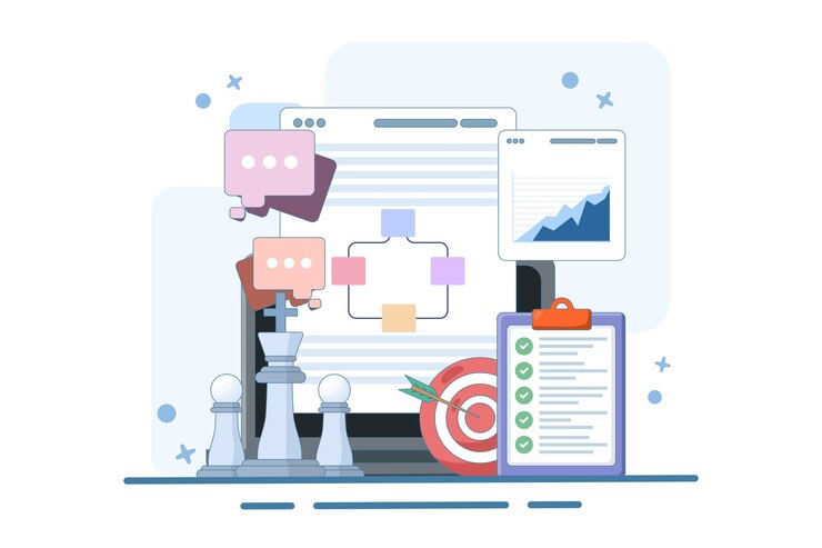 Vector vector illustration about strategic planning concept or goal setting or organizational alignment