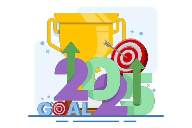 Vector vector illustration about target to achieve business success in 2025 or achievement in 2025