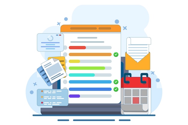 vector illustration about Task dashboard concept on laptop with calendar clipboard checklist