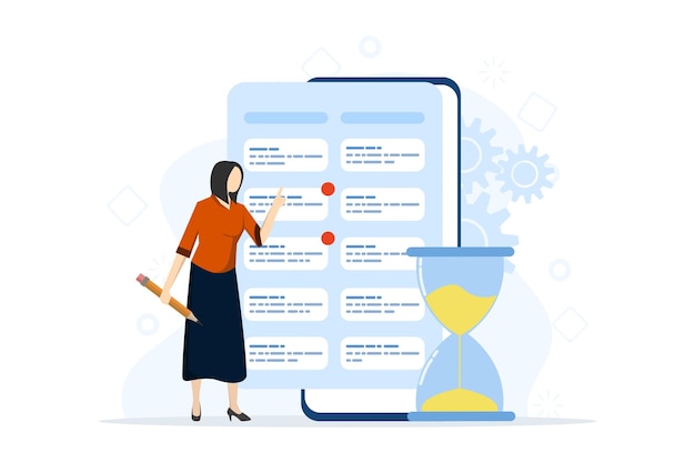 Vector illustration about time management concept regarding schedule with people organizing workflow