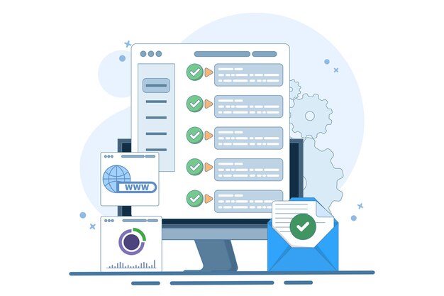ウェブ UI またはデータ分析または SEO オーティマイゼーションのダッシュボードに関するベクトルイラストレーション