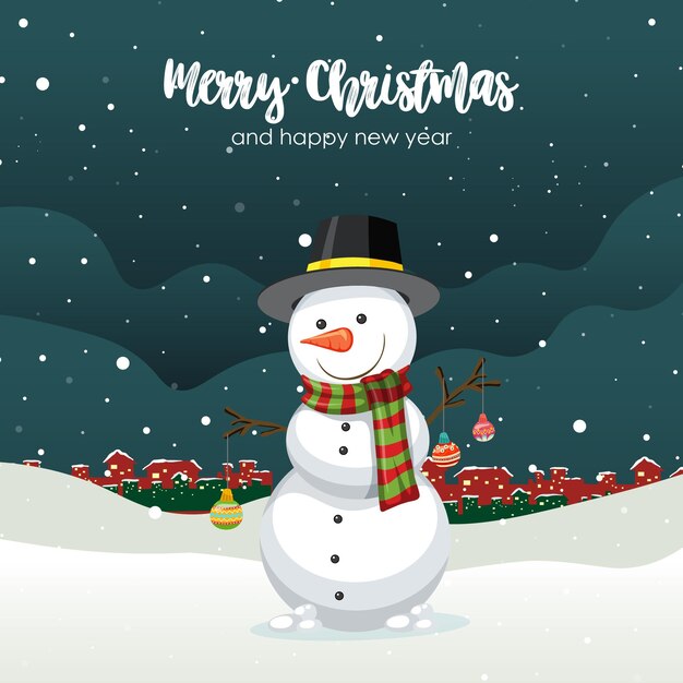 Vector Illustration of Abstract Christmas Greeting Card with snowflakes and Snowman