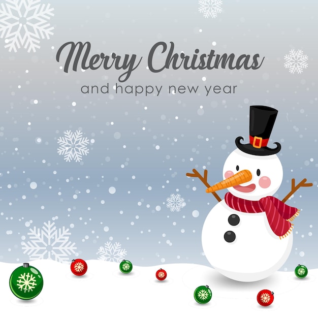 Vector Illustration of Abstract Christmas Greeting Card with snowflakes and Snowman