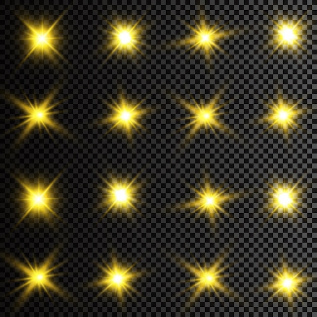 Vector illustration of abstract flare light rays a set of stars light and radianc