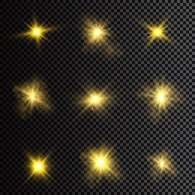 Vector illustration of abstract flare light rays a set of stars light and radiance rays and brigh