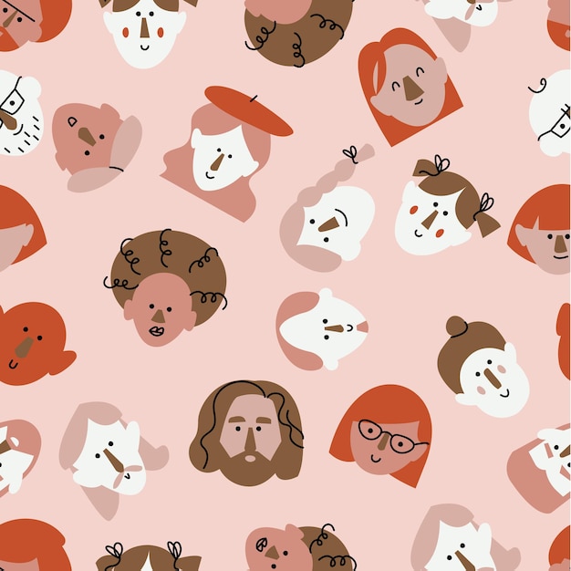 Vector illustration abstract people faces, funny characters. different icons for social media story highlight and avatars. seamless pattern.