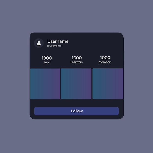 Vector Illustration account profile information in dark mode display