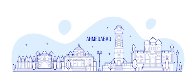 vector illustration of ahmedabad skyline, gujarati, india